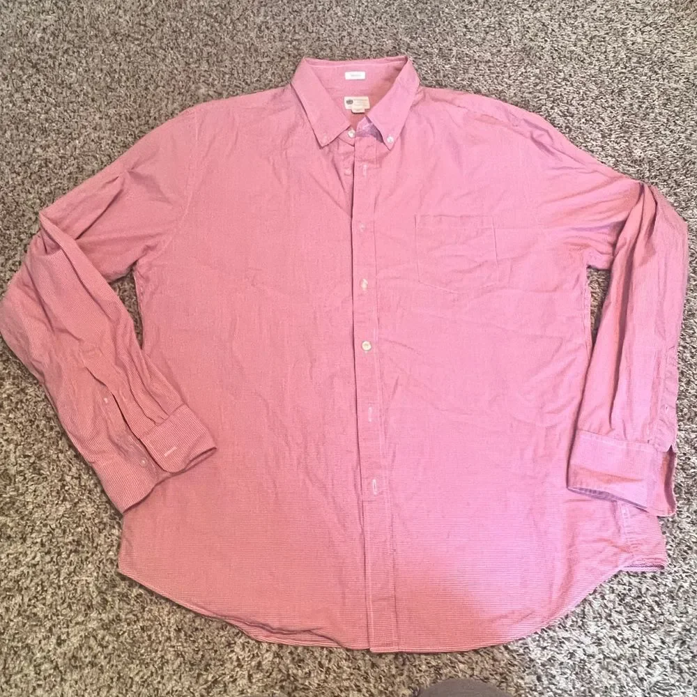 J.Crew Tailored Fit Pink Gingham Check Button-Down Shirt Cotton Casual Dress XL‎